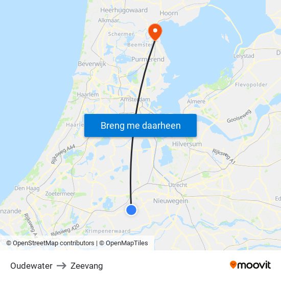 Oudewater to Zeevang map