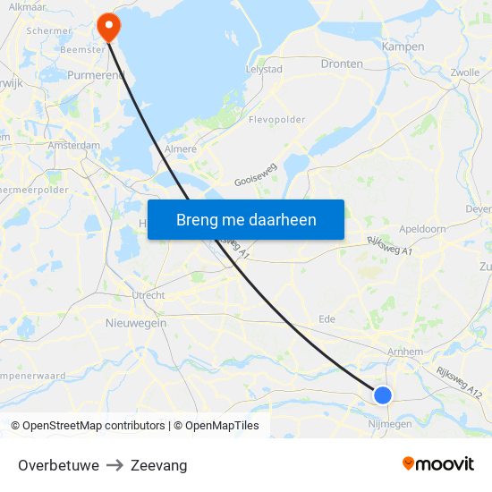 Overbetuwe to Zeevang map