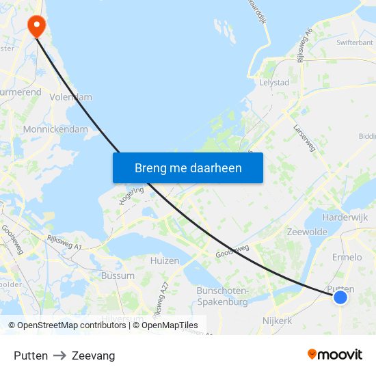 Putten to Zeevang map