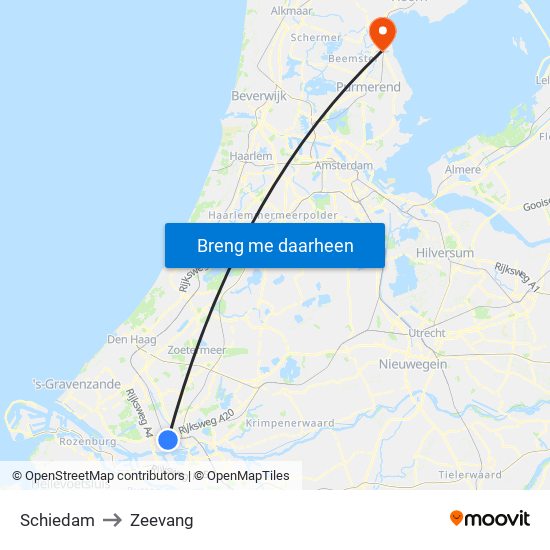 Schiedam to Zeevang map