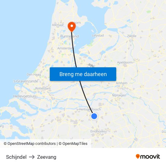 Schijndel to Zeevang map
