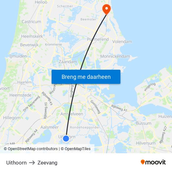 Uithoorn to Zeevang map