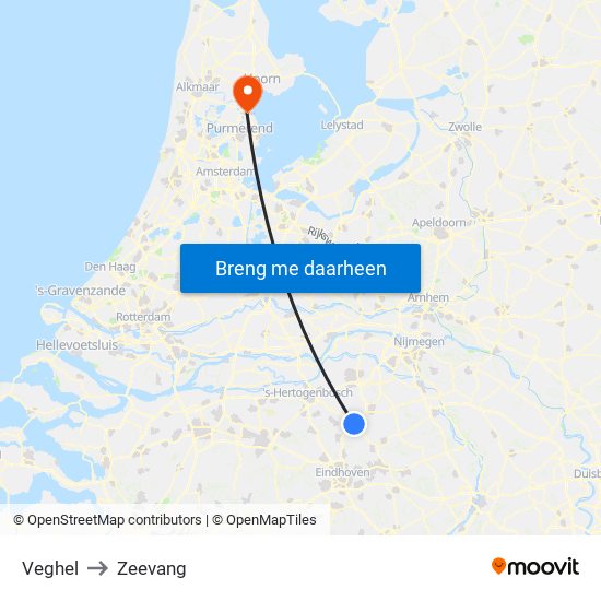 Veghel to Zeevang map