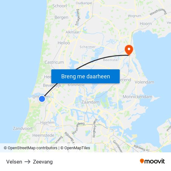 Velsen to Zeevang map