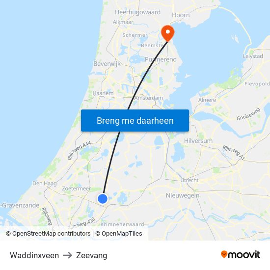 Waddinxveen to Zeevang map