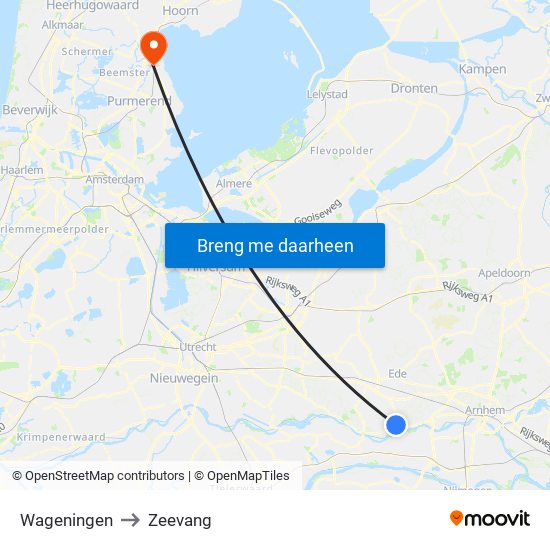 Wageningen to Zeevang map