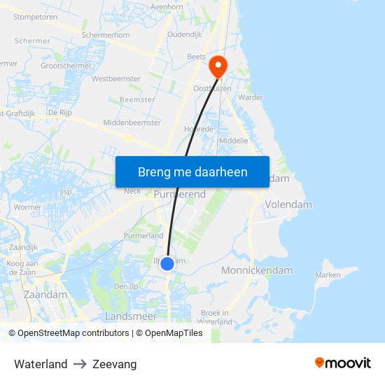 Waterland to Zeevang map