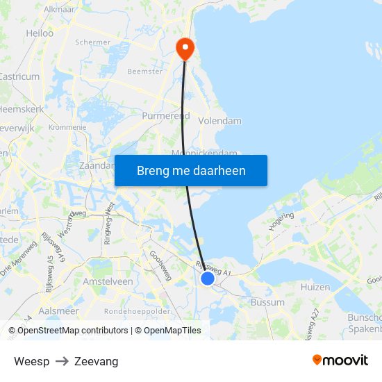 Weesp to Zeevang map