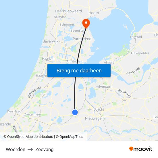 Woerden to Zeevang map
