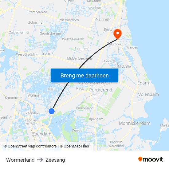 Wormerland to Zeevang map