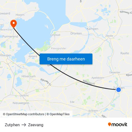 Zutphen to Zeevang map