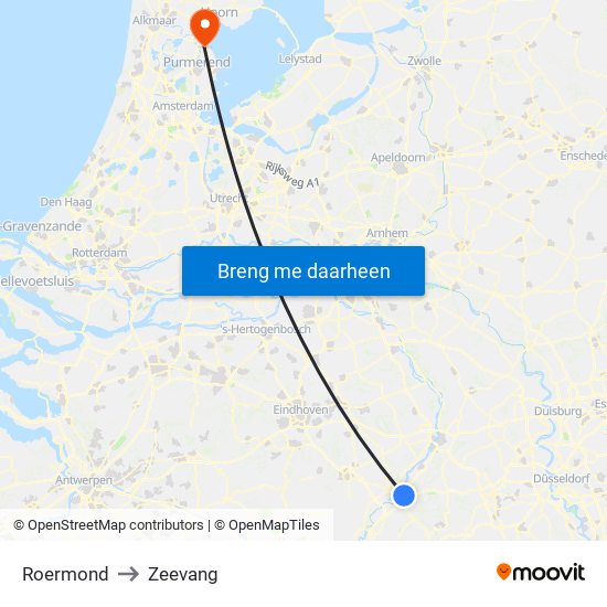 Roermond to Zeevang map