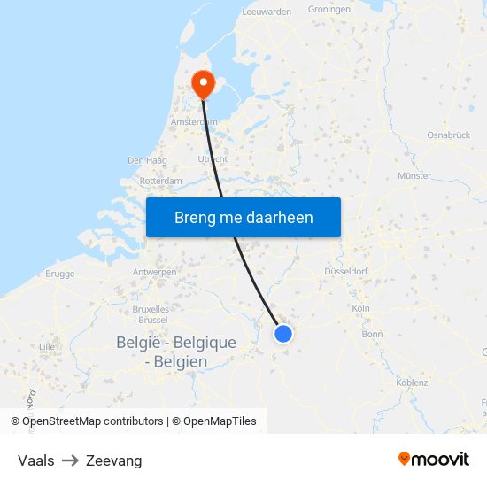 Vaals to Zeevang map