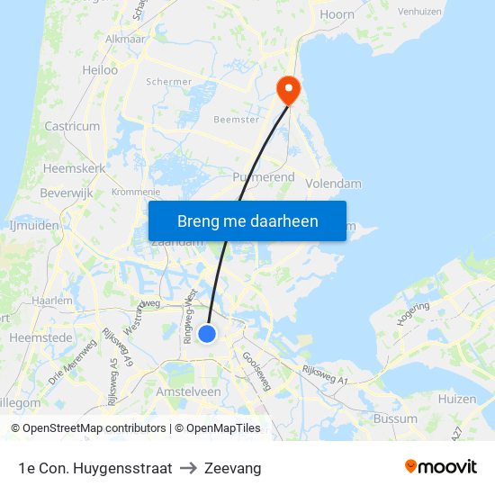 1e Con. Huygensstraat to Zeevang map