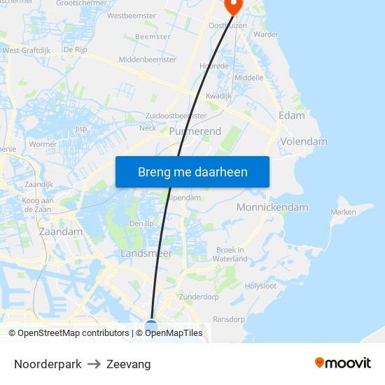 Noorderpark to Zeevang map