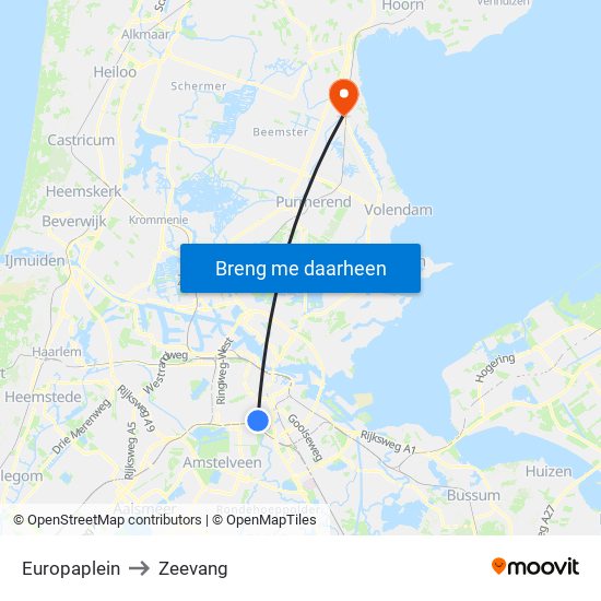 Europaplein to Zeevang map