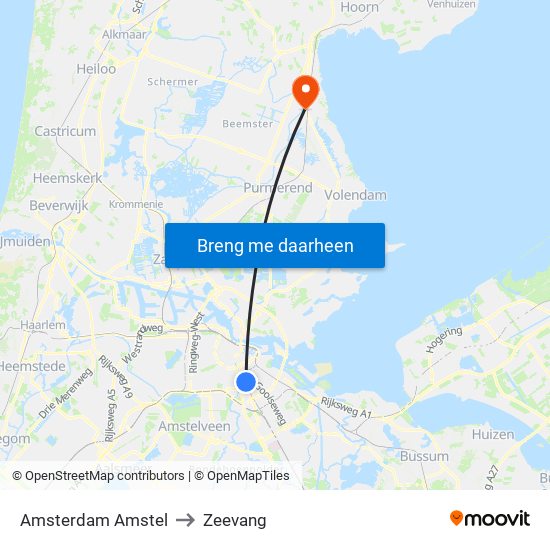 Amsterdam Amstel to Zeevang map