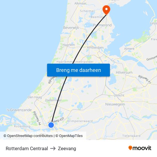 Rotterdam Centraal to Zeevang map