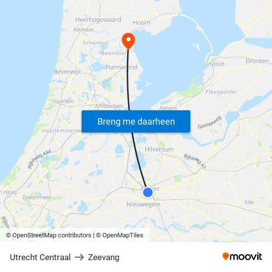 Utrecht Centraal to Zeevang map