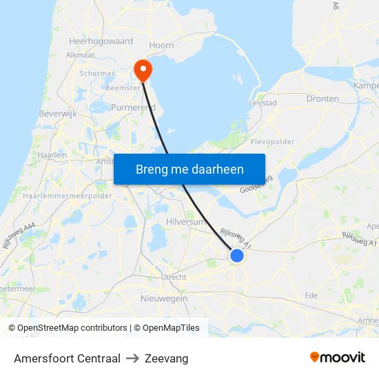 Amersfoort Centraal to Zeevang map