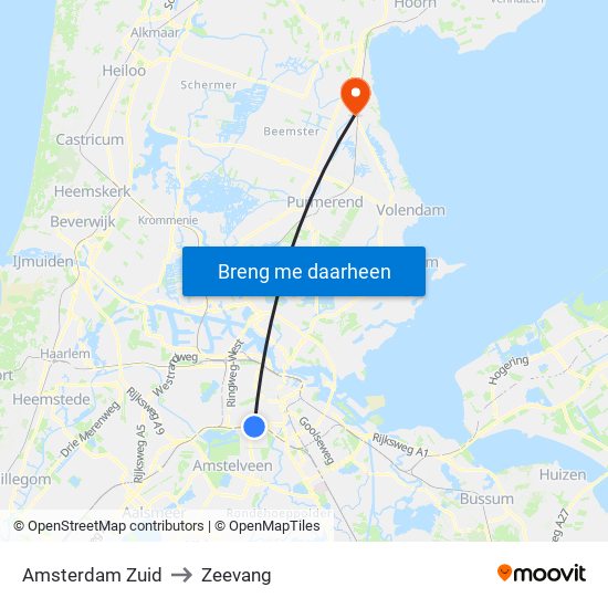 Amsterdam Zuid to Zeevang map