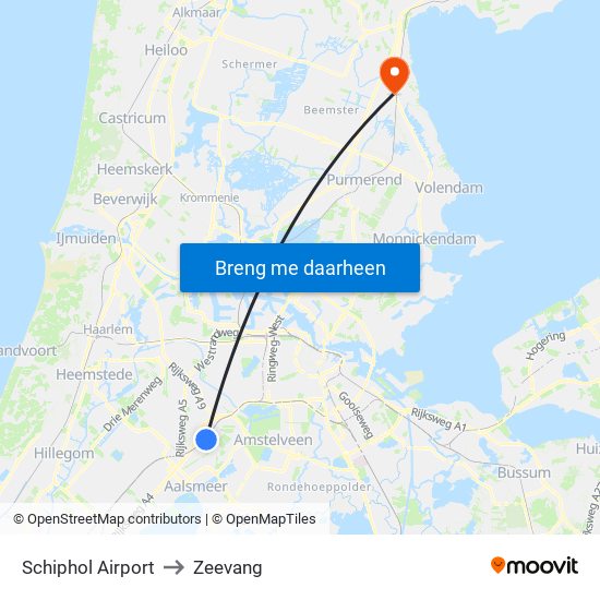 Schiphol Airport to Zeevang map