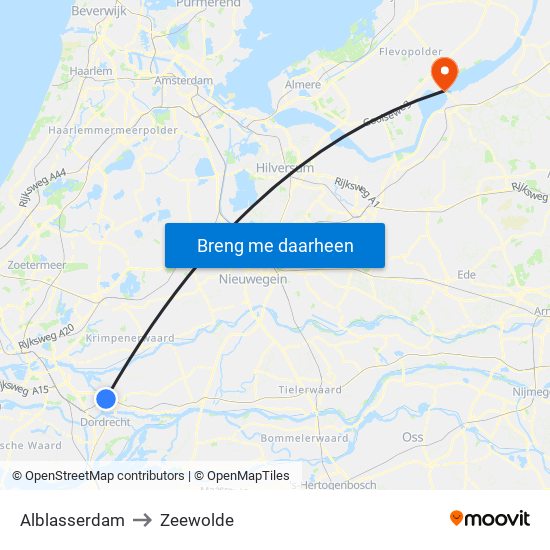 Alblasserdam to Zeewolde map