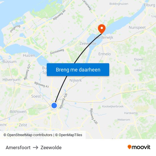Amersfoort to Zeewolde map