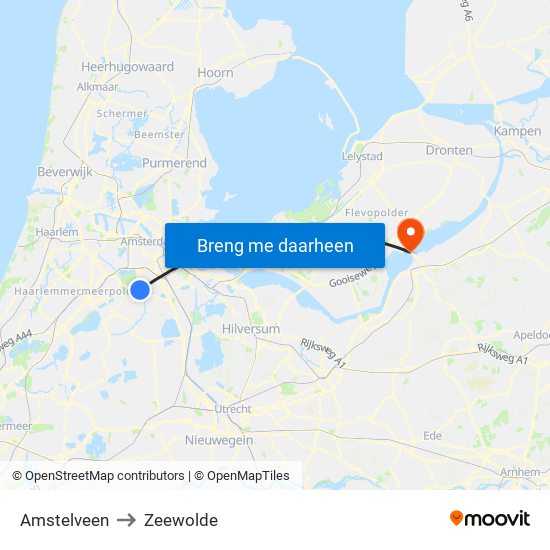 Amstelveen to Zeewolde map