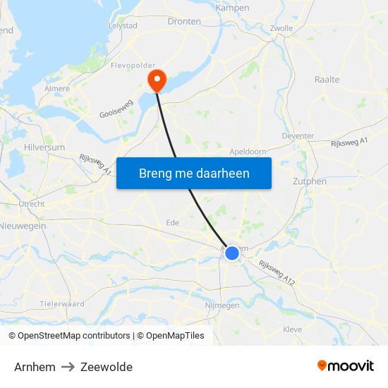 Arnhem to Zeewolde map