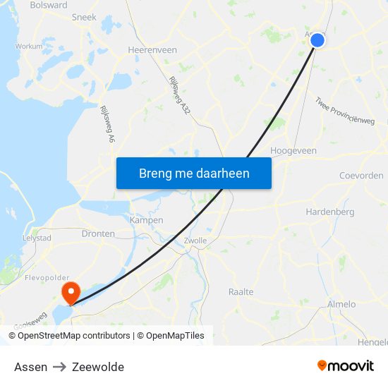 Assen to Zeewolde map