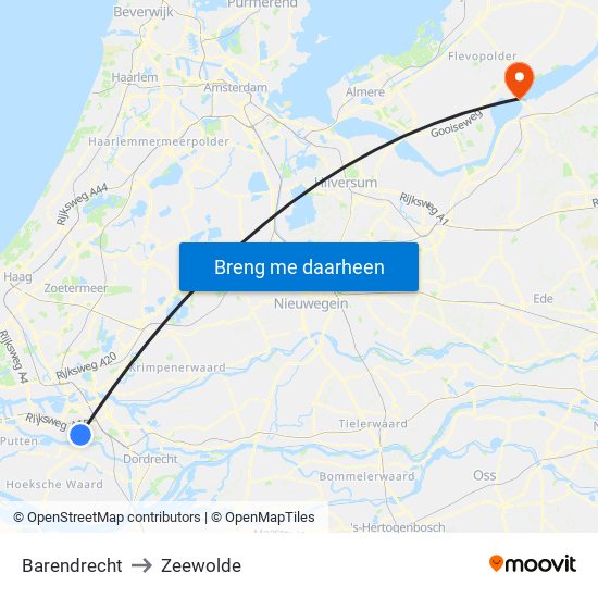 Barendrecht to Zeewolde map