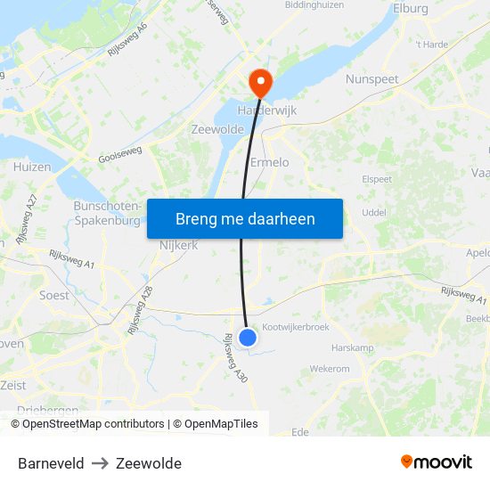 Barneveld to Zeewolde map