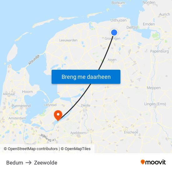 Bedum to Zeewolde map