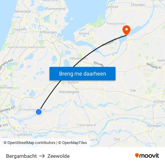 Bergambacht to Zeewolde map