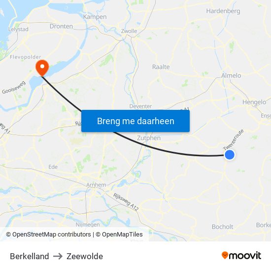 Berkelland to Zeewolde map