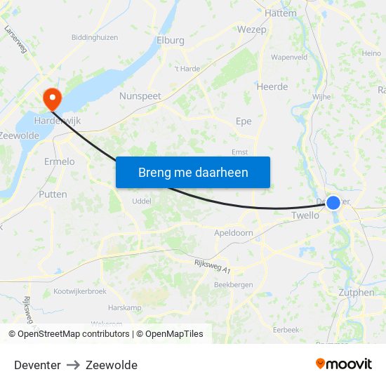 Deventer to Zeewolde map