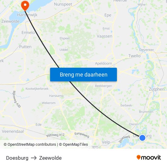 Doesburg to Zeewolde map