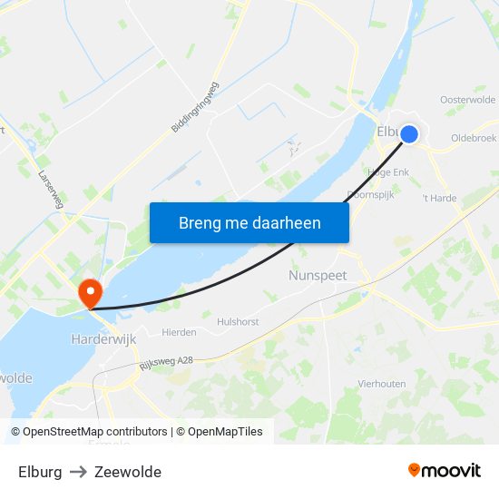 Elburg to Zeewolde map