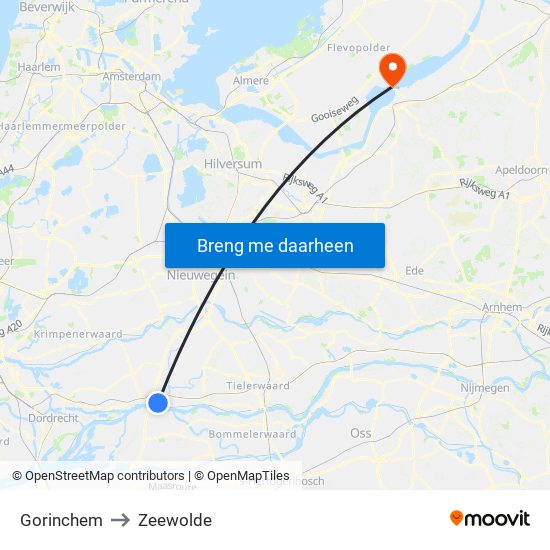 Gorinchem to Zeewolde map
