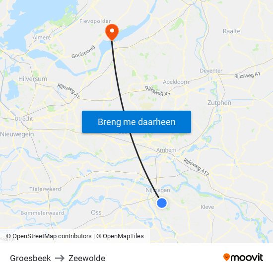 Groesbeek to Zeewolde map