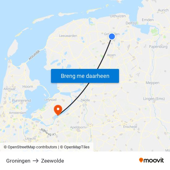 Groningen to Zeewolde map