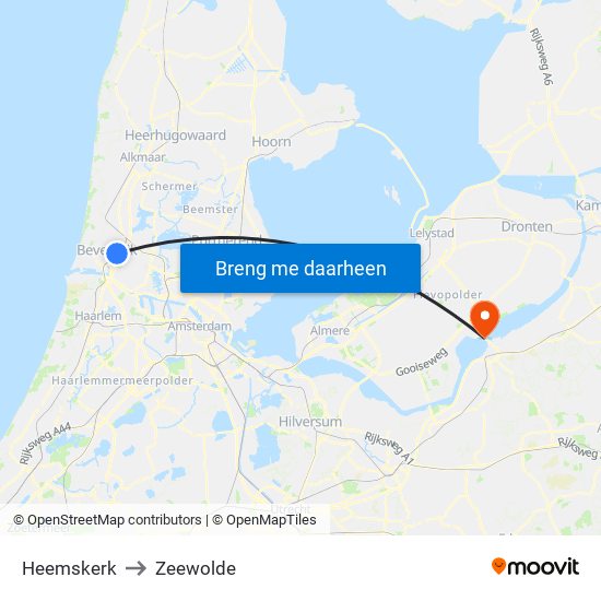 Heemskerk to Zeewolde map