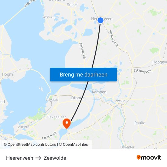 Heerenveen to Zeewolde map