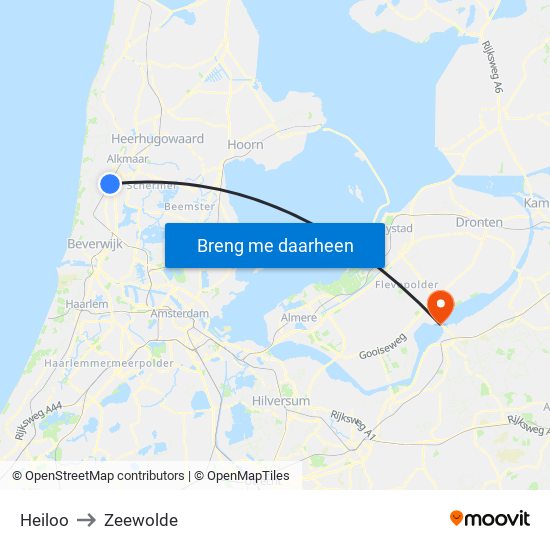 Heiloo to Zeewolde map