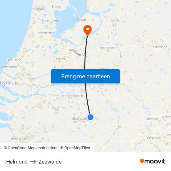 Helmond to Zeewolde map
