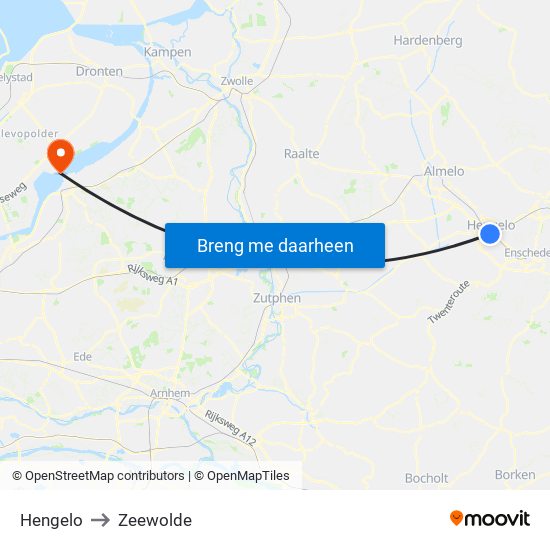 Hengelo to Zeewolde map