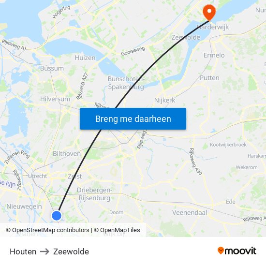 Houten to Zeewolde map