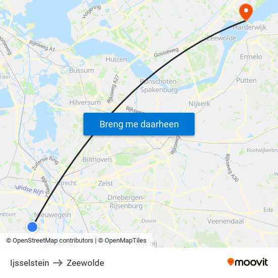 Ijsselstein to Zeewolde map