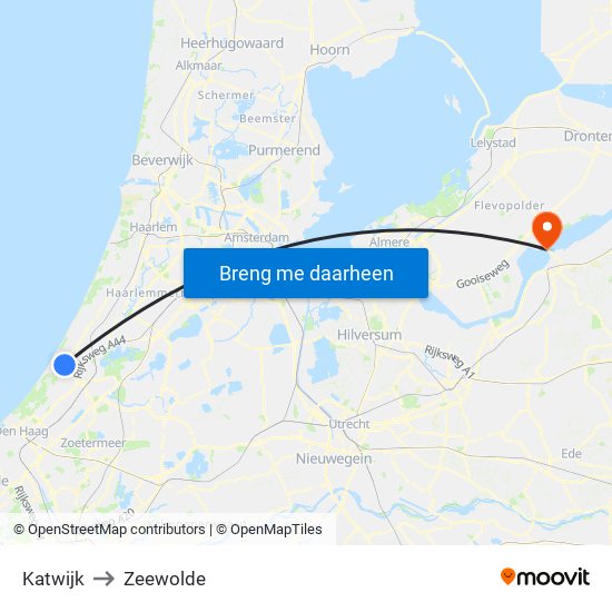 Katwijk to Zeewolde map